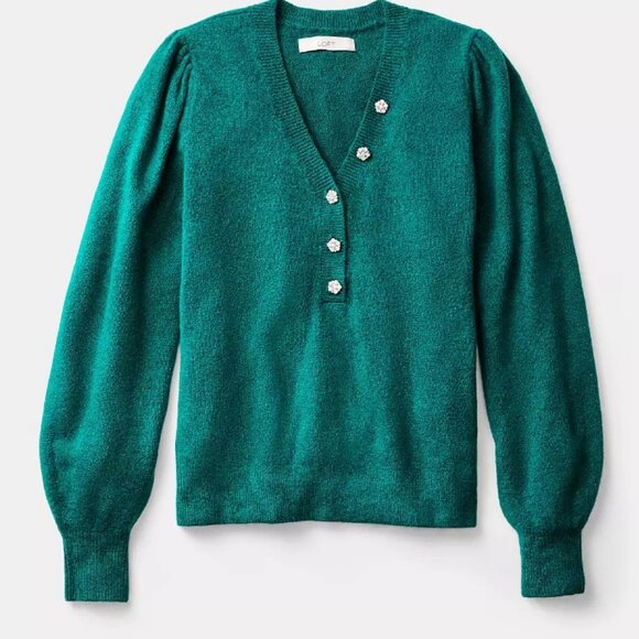 LOFT Jeweled Button Henley Sweater X - Picture 2 of 6